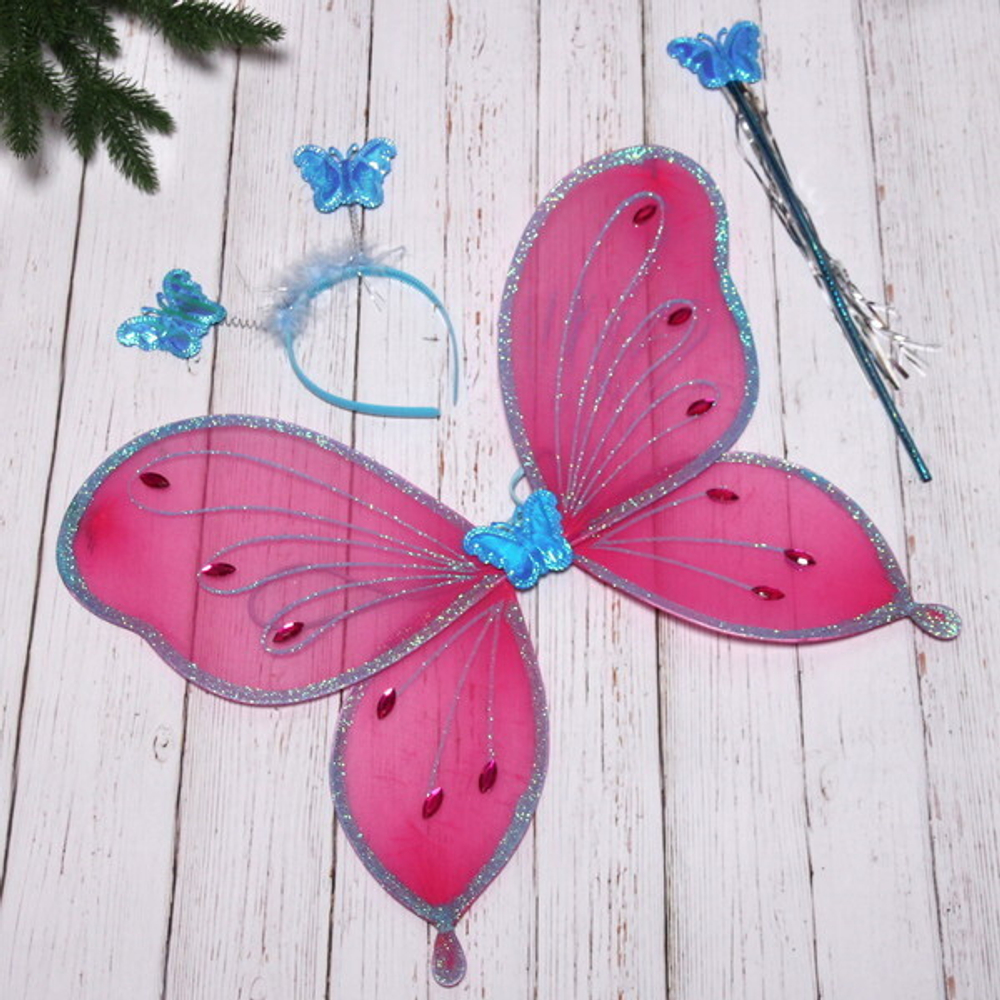 Карнавальный набор (крылья, ободок, палочка) «Фея Сказка» (крылья 45*36 см), Розовый/голубой