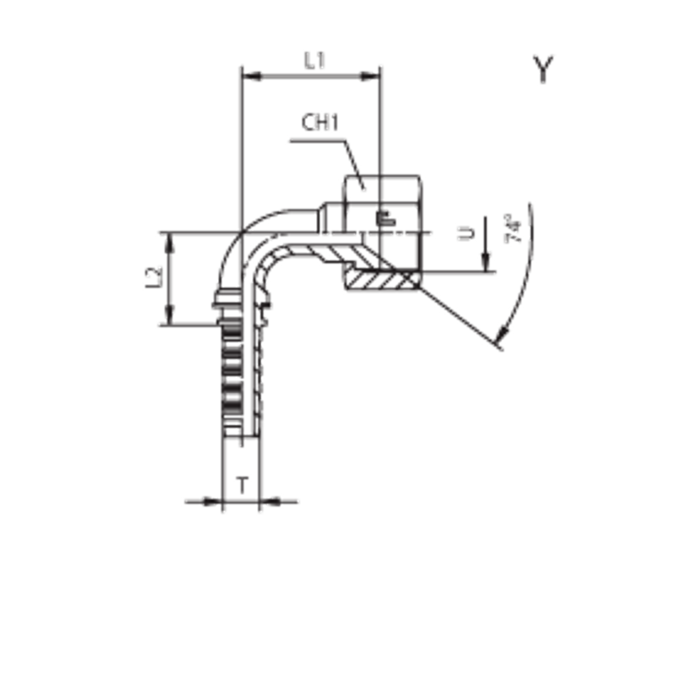 Фитинг DN 05 JIC (Г) 1/2 (90) (штифтованная гайка)