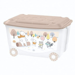 Ящик для игрушек на колесах с декором 45л "зверушки на опушке", 580х390х335 мм, (темно-бежевый)