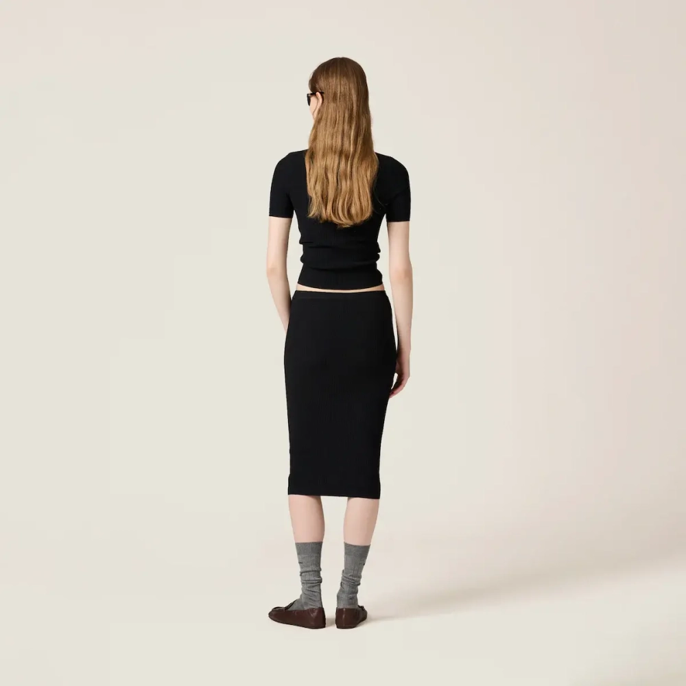 Футболка Miu Miu из вискозы с логотипом интарсией