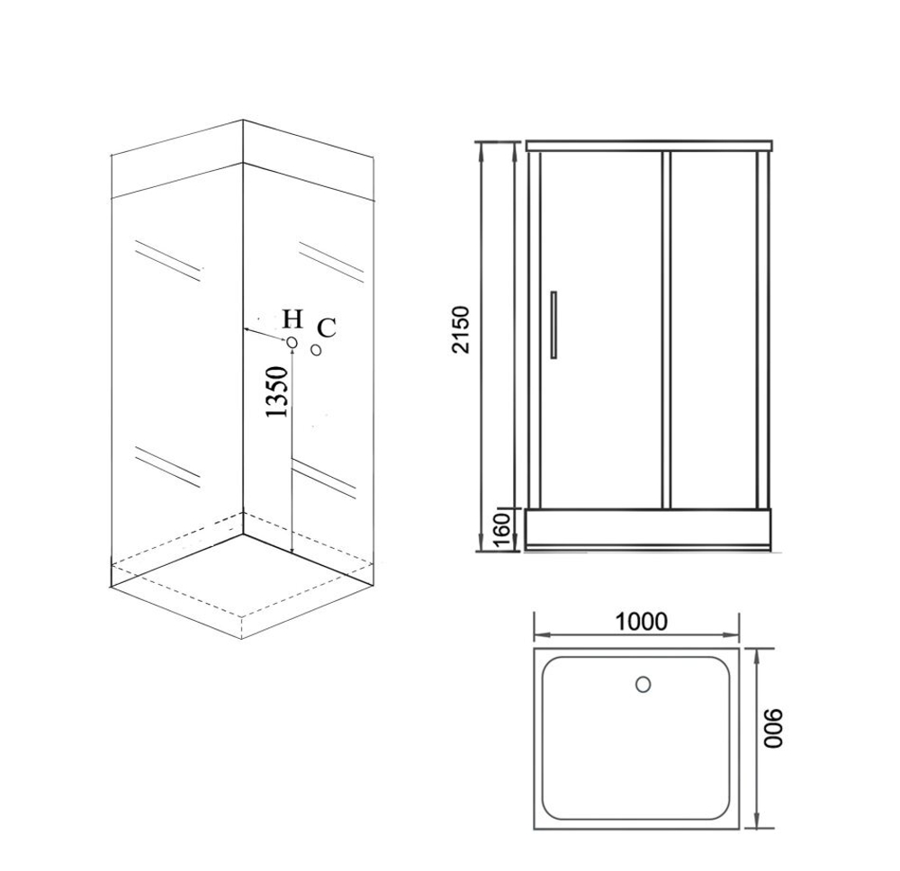 Душевая кабина Grossman Style GR166 (90x100x215) дверь распашная,5 мест