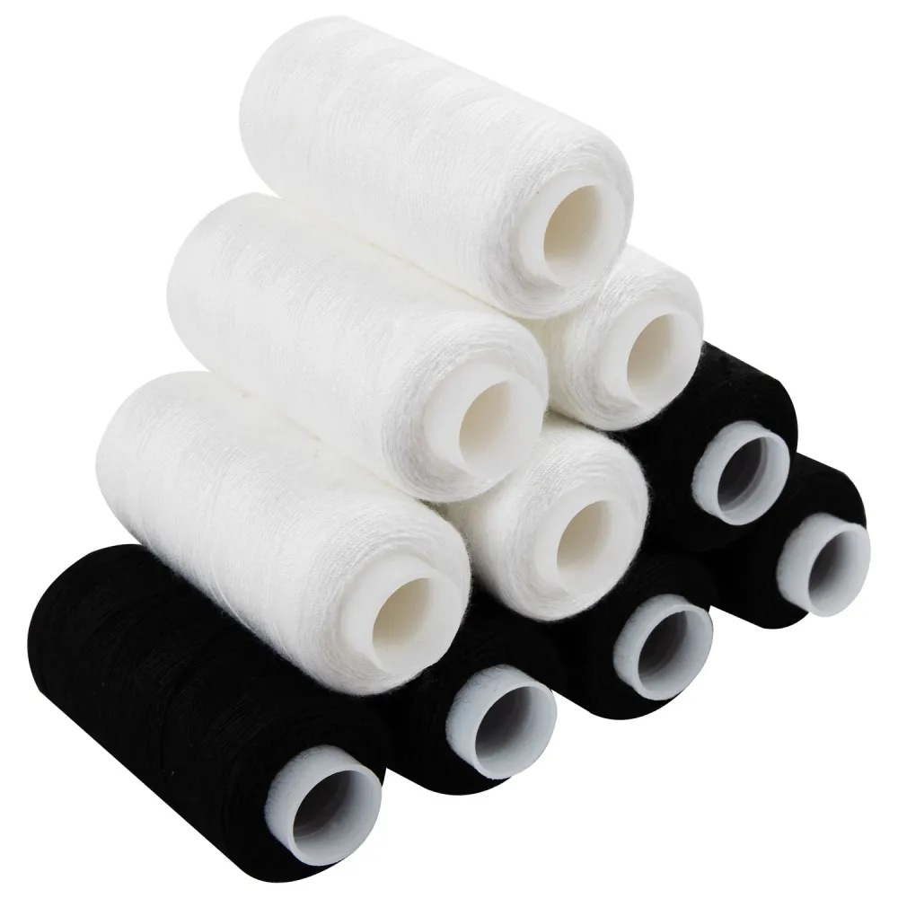 Нитки швейные 45 ЛЛ, 200 м, полиэстер, НАБОР 12 штук, 6 белых / 6 черных, DEVELIA (Девелиа), 609620