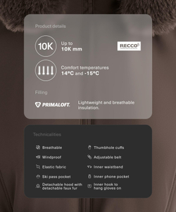 Oysho Супертонкая водонепроницаемая куртка Primaloft® SKI, темно-коричневый