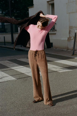 ZARA БРЮКИ ПРЯМОГО КРОЯ С ЭЛАСТИЧНЫМ ПОЯСОМ, РЫЖЕВАТО-КОРИЧНЕВЫЙ