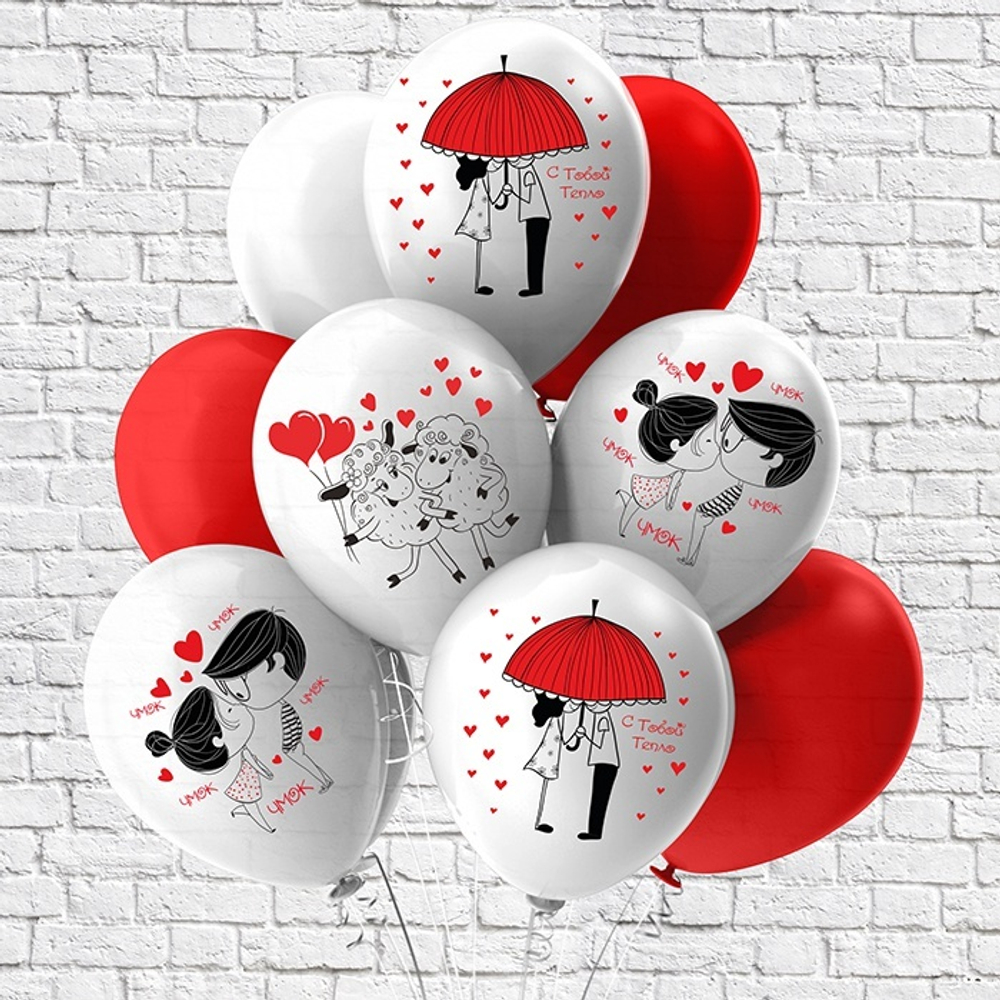 Воздушные шары БиКей с рисунком Романтика вдвоём, 25 шт. размер 12" #43316
