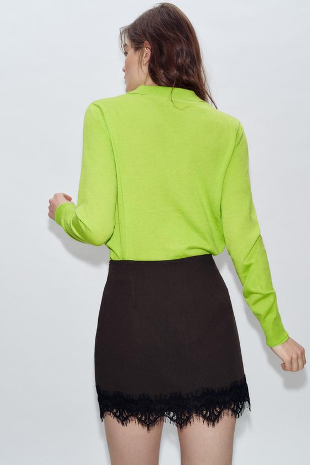 ZARA ЮБКА-ШОРТЫ С КРУЖЕВНЫМ НИЗОМ, КОРИЧНЕВЫЙ