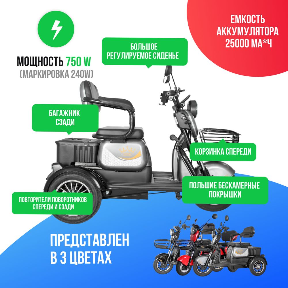 Электроскутер IKINGI SIBTRIKE 1000W (60V/25Ah) - Серый фото №4