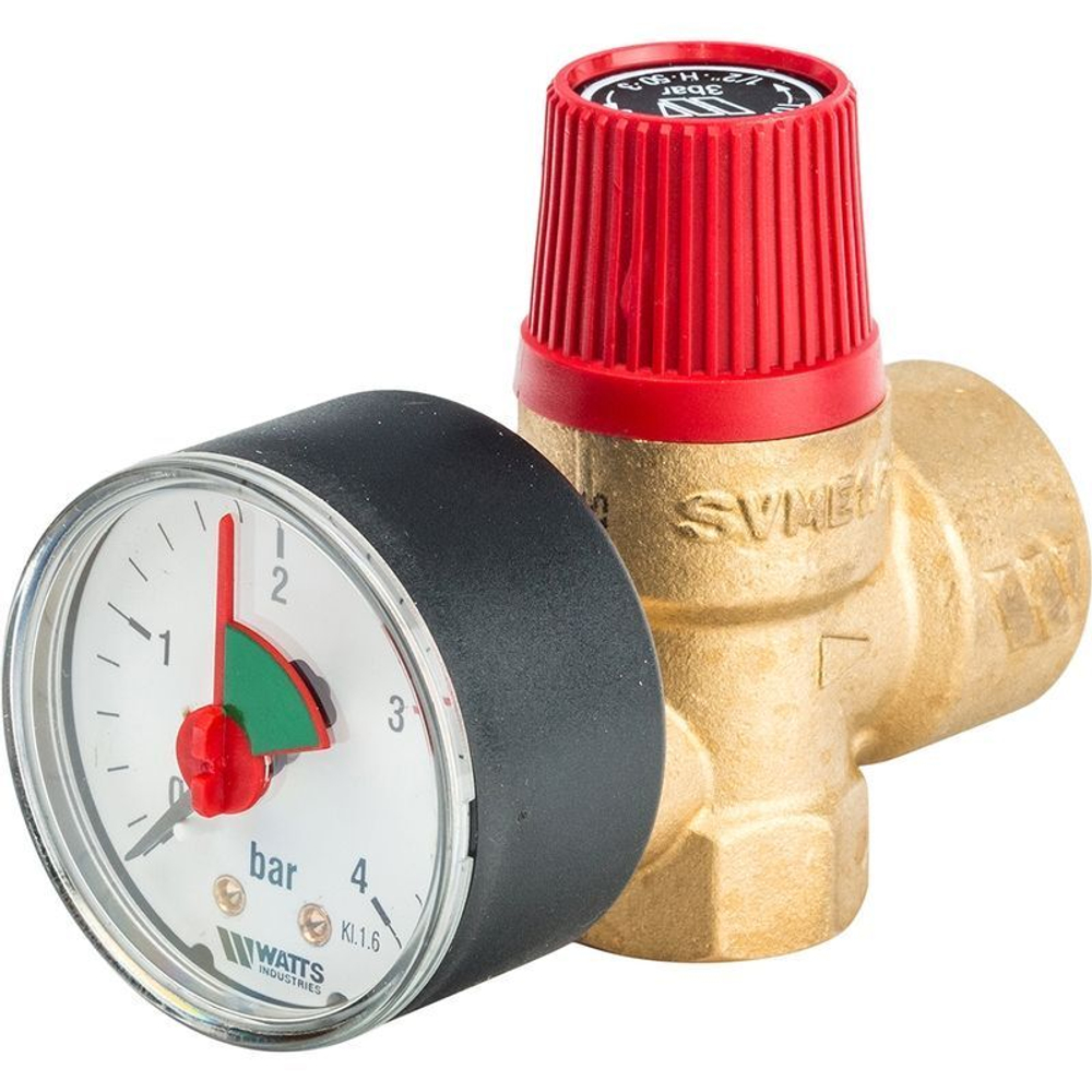Клапан предохранительный для систем отопления WATTS SVM 1/2* х 3/4* (2.5 бар) (с манометром)