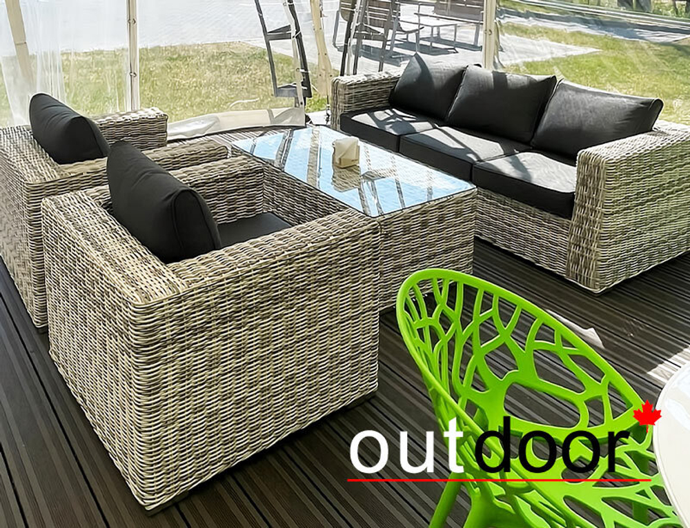 Комплект мебели из ротанга OUTDOOR Флорида (3-местный диван, 2 кресла, стол), у/п, светлый микс