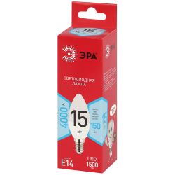 Лампа светодиодная ЭРА RED LINE LED B35-15W-840-E14 R 15Вт свеча нейтральный белый свет Е14 | Лампы cветодиодные Свеча (B/C)