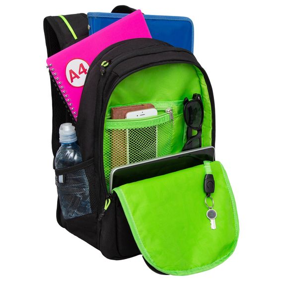 Çanta \ Bag \ RU-438-1 Рюкзак (/1 черный - салатовый)