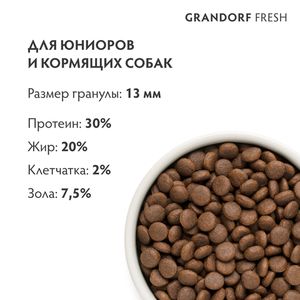 Уценка! Повр.упак./ Сухой корм GRANDORF Fresh DOG JUNIOR Lamb&Sweet Potato для юниоров из свежего мяса ягненка с бататом