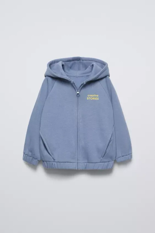 ZARA ХУДИ С НАДПИСЬЮ, СТАЛЬНОЙ СИНИЙ