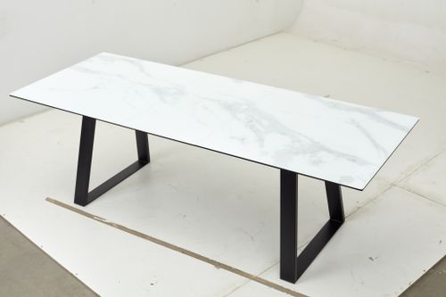 Стол Франк 180 БЕЛЫЙ МРАМОР, стекло / ЧЕРНЫЙ