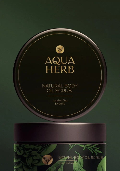 AQUAHERB Натуральный увлажняющий скраб для тела на комплексе натуральных масел Карельский Чай и Ваниль