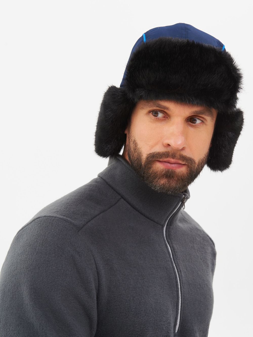 Шапка ушанка зимняя Yakutia цвет Тёмно-синий ткань Galaxy Breathable иск. мех Норка