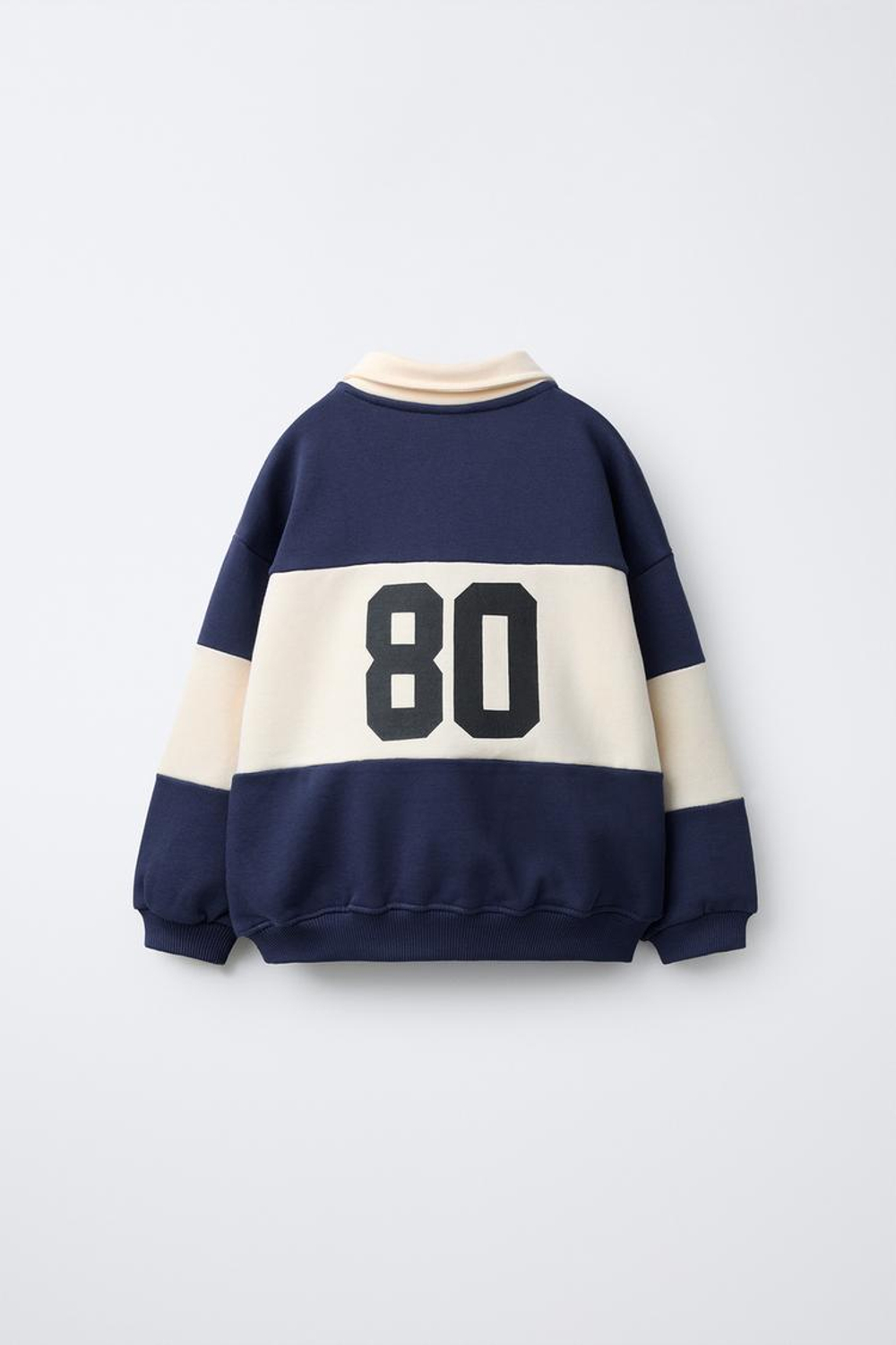 ZARA ТОЛСТОВКА ПОЛО В ПОЛОСКУ С ВЫШИВКОЙ ЖИВОТНОГО, ЭКРЮ/СИНИЙ