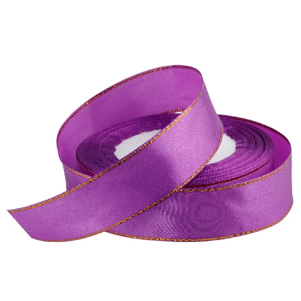 Лента атлас 25ммx25ярд ЗОЛОТОЙ КАНТ (Фиолетовый)
