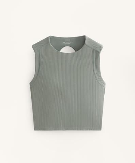 Oysho Топ Comfortlux Rib без рукавов, серый хаки