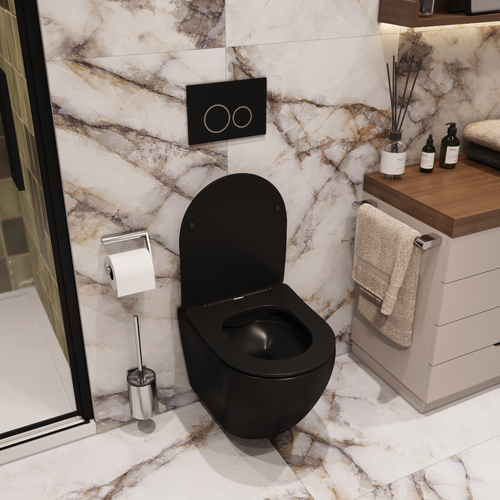 Унитаз TICINO Aria MB подвесной безободковый черный матовый, ТЕРМООБЖИГ (не плёнка) CT8918 Ceruttispa (485х365х350)