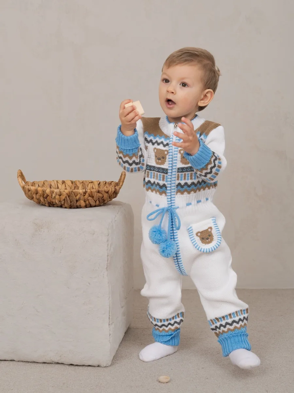 Вязаный комбинезон для новорожденных и малышей на молнии