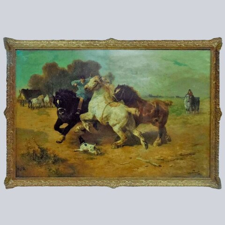 Антикварная картина «Укрощение Лошадей»