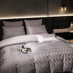 КПБ на резинке Сатин-Жаккард Тессоро MTR002, Евро, 4 наволочки, простынь 140*200*30