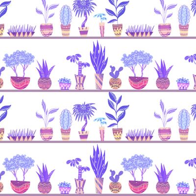 Неоновые домашние цветы на полках на белом фоне