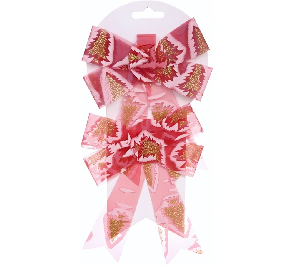 Бант на ёлку "Очарование" 14*18 см (набор 2 шт), Красный (Серпантин)