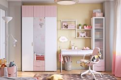 Шкаф трехдверный "Зефир" 109.02, (Белое дерево/пудра розовая (эмаль))