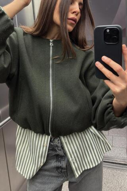 ZARA БОМБЕР ИЗ МЯГКОЙ ТКАНИ, ХАКИ