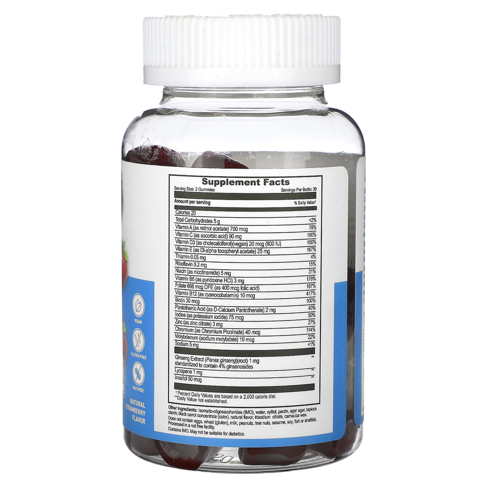 Lifeable, Мультивитаминные жевательные мармеладки для мужчин, натуральная клубника, без сахара, 60 жевательных таблеток