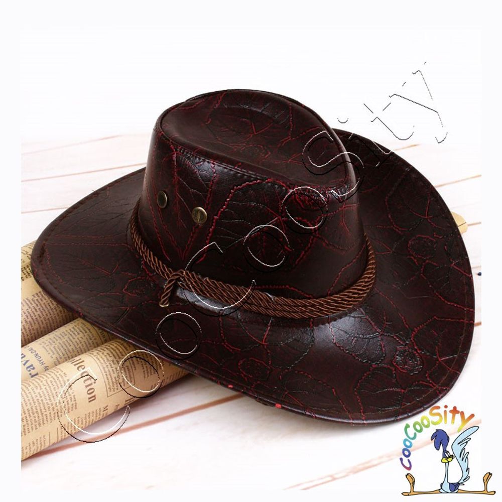 шляпа Ковбой коричнево-бордовая, 33х38х14 см искусственная кожа