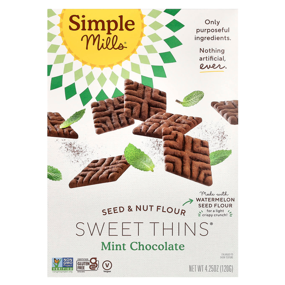 Simple Mills, Sweet Thins®, мука из семян и орехов, со вкусом мяты и шоколада, 120 г (4,25 унции)