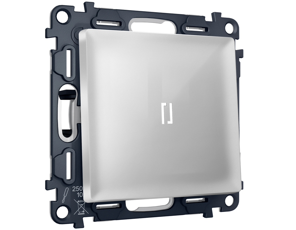 MA402055 Комплект механизма 1-кл выключателя с самовозвратом с подсветкой 5600K ALFA Серебро глянец QUANT (AP4020, VM113, G14W)