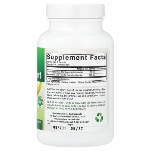 Best Naturals, масло перечной мяты, 250 мг, 120 капсул