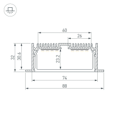 Профиль с экраном SL-LINIA88-F-2500 ANOD+OPAL (Arlight, Алюминий) 020471