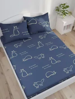 Постельное белье Полисатин Мечта "Котики" евро Наволочка 50х70 см 2 шт Простынь на резинке 180x200 см Пододеяльник 200x215 см