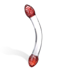 Изогнутый двусторонний фаллос из стекла Red Head - 22 см.