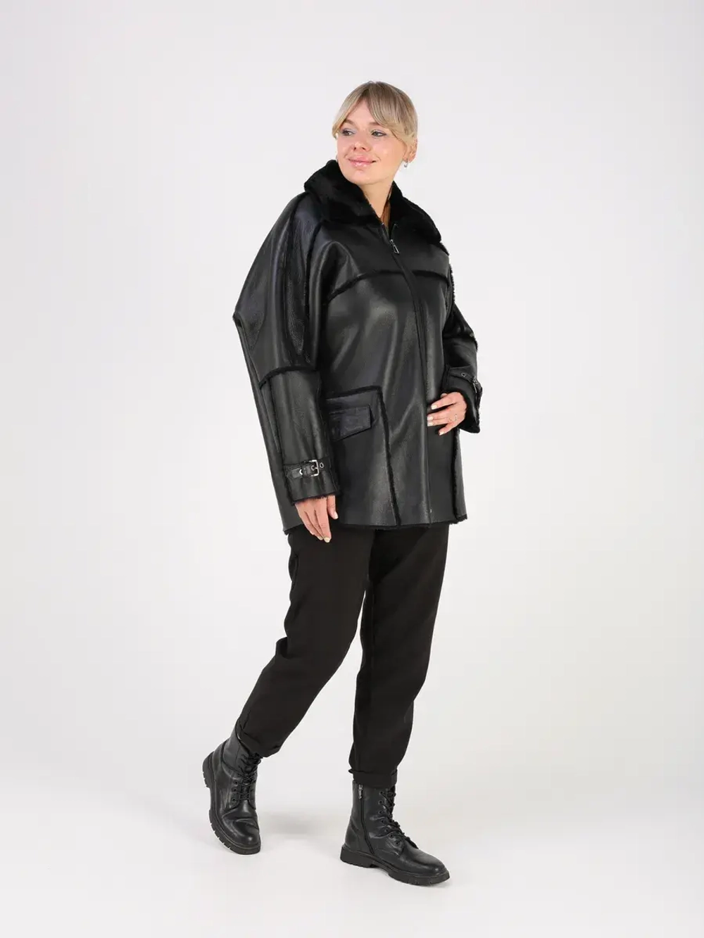 Дубленка зимняя натуральная оверсайз больших размеров