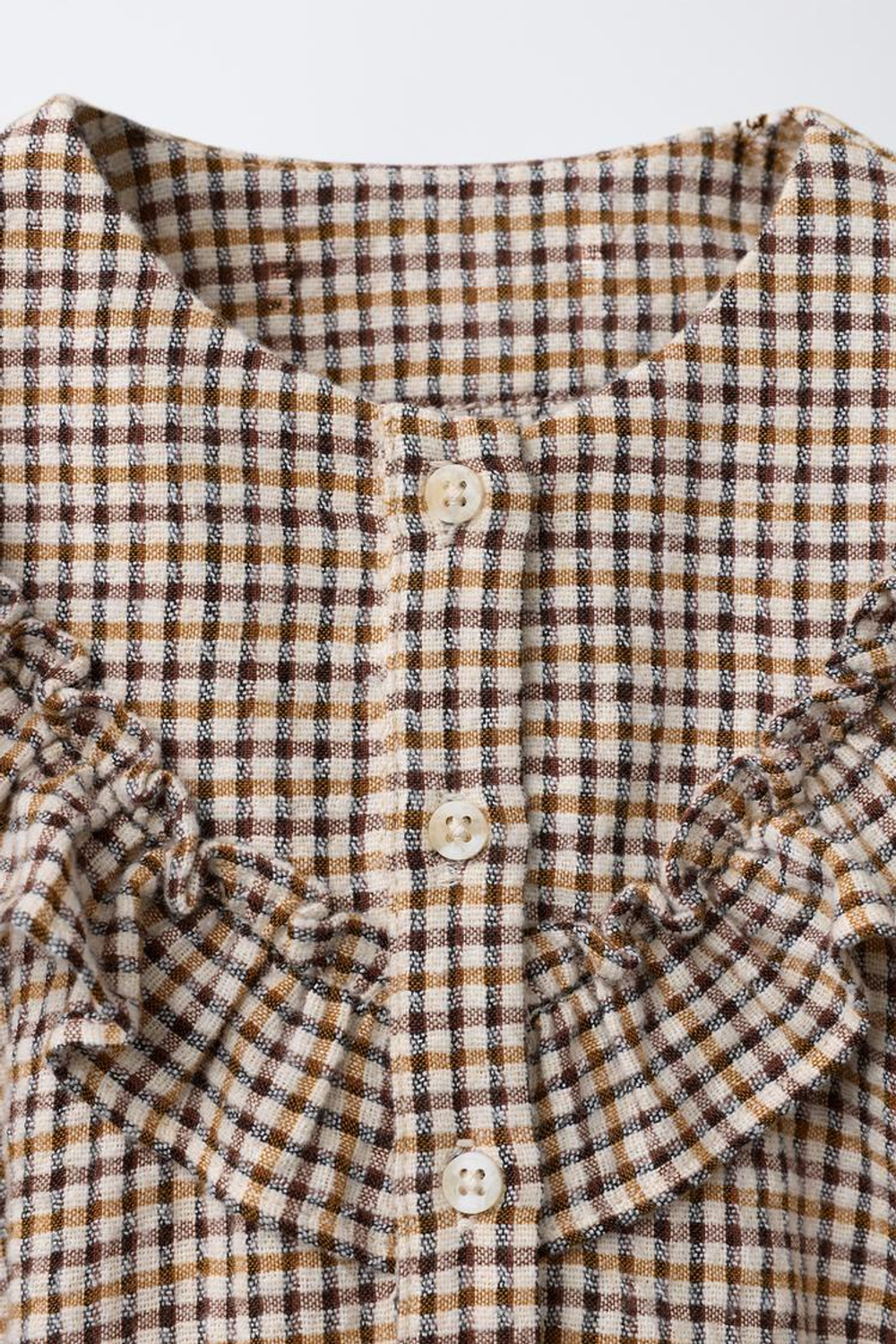ZARA БЛУЗКА В КЛЕТКУ С ВОЛАНАМИ, РЫЖЕВАТО-КОРИЧНЕВЫЙ