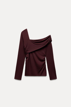 ZARA ТОП С АСИММЕТРИЧНОЙ ГОРЛОВИНОЙ, ВИННЫЙ