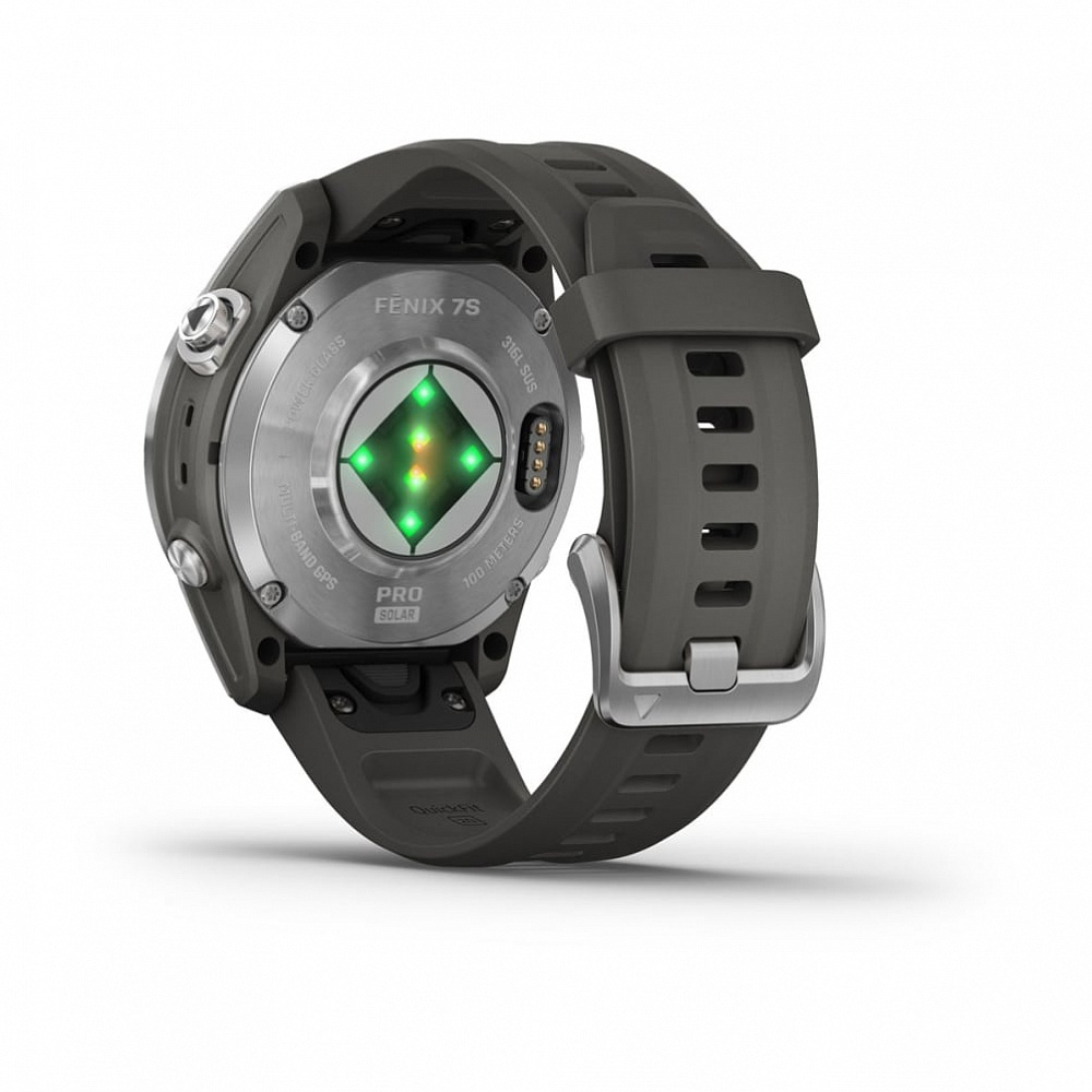 Смарт-часы Garmin Fenix 7s Pro Solar серебристый с черным силиконовым ремешком, 010-02776-01