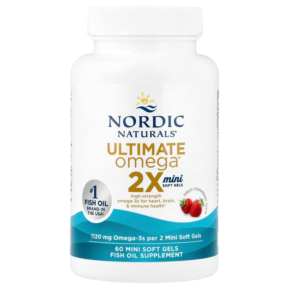 Nordic Naturals, Ultimate Omega 2X, со вкусом клубники, 1120 мг, 60 мини-капсул (560 мг в 1 капсуле)