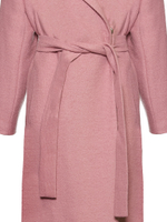 Женское пальто пудрово-розовое с поясом
