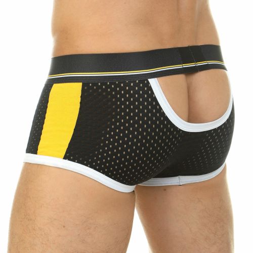 Трусы мужские хипсы сетчатые черные с вырезом сзади ADDICTED