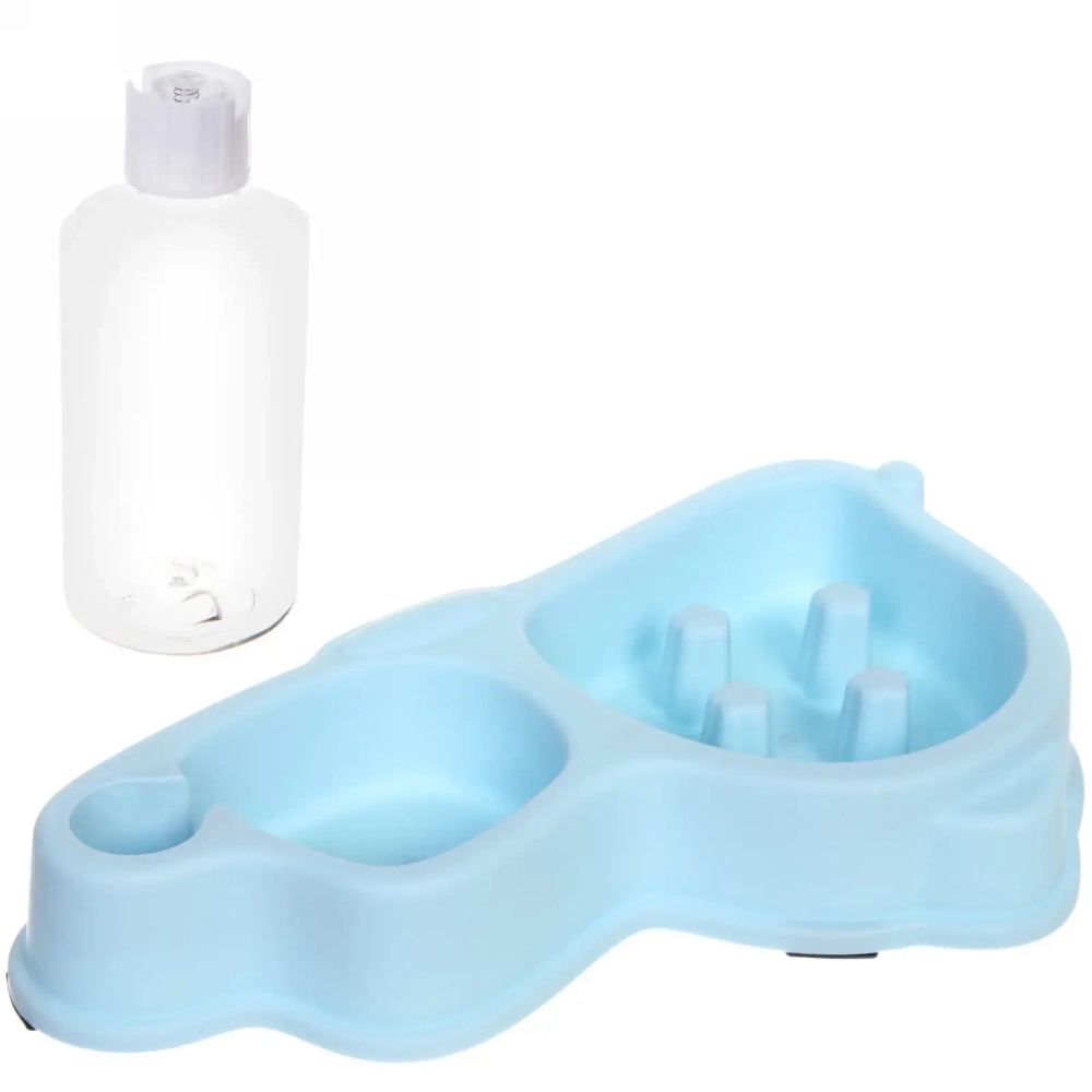 Миска пластиковая для медленного кормления с автопоилкой «Колор-Один дома» 33*18*17,5см 320мл цвет нежно-голубой