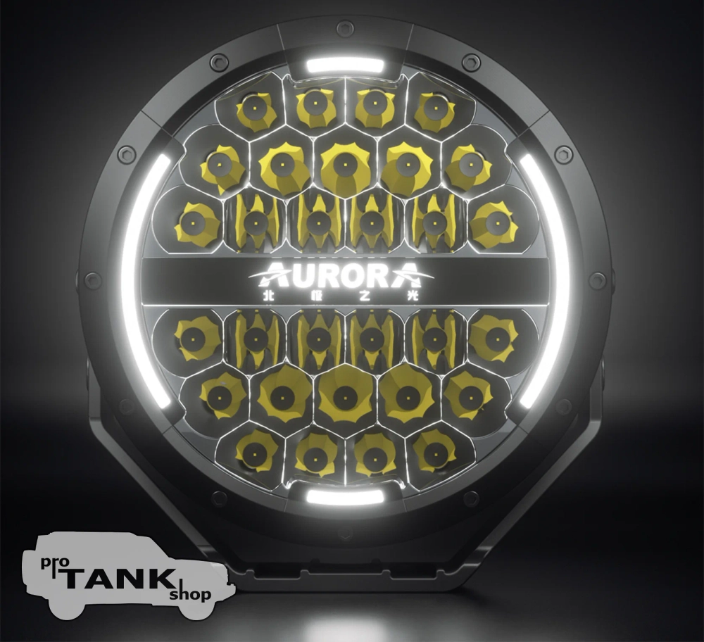 Фара AURORA ALO-P-R-7-C34D1-AW 7" 120W c подсветкой корпуса (ДХО) Янтарный + Белый 1 шт.