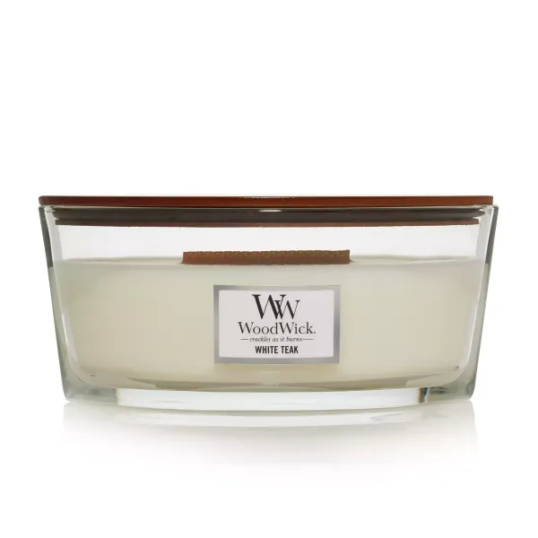 WOODWICK WHITE TEAK - АРОМАТИЧЕСКАЯ СВЕЧА С АРОМАТОМ САНДАЛОВОГО ДЕРЕВА И ДУБА 453 Г
