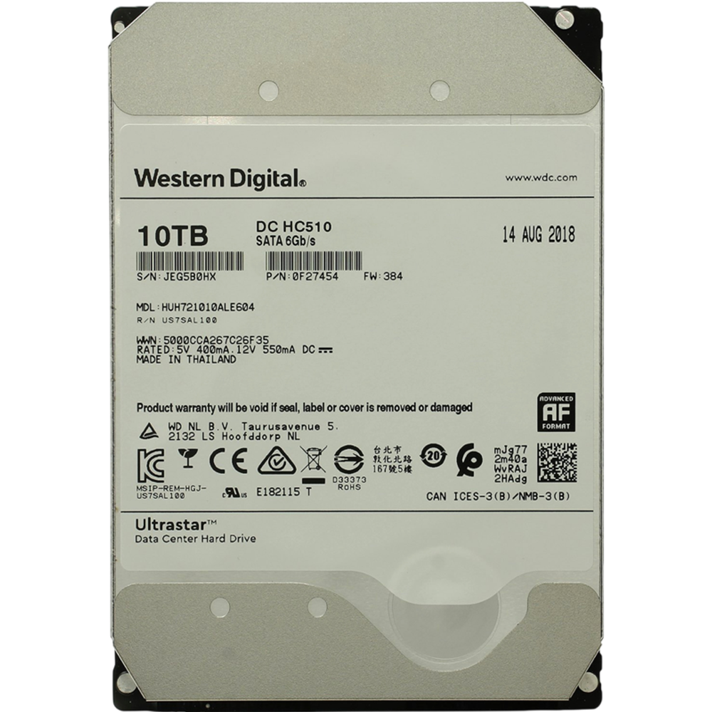 Серверный жесткий диск HDD HGST Server 10TB Ultrastar HE10 SATA 7.2K 3.5" HUH721010ALE604